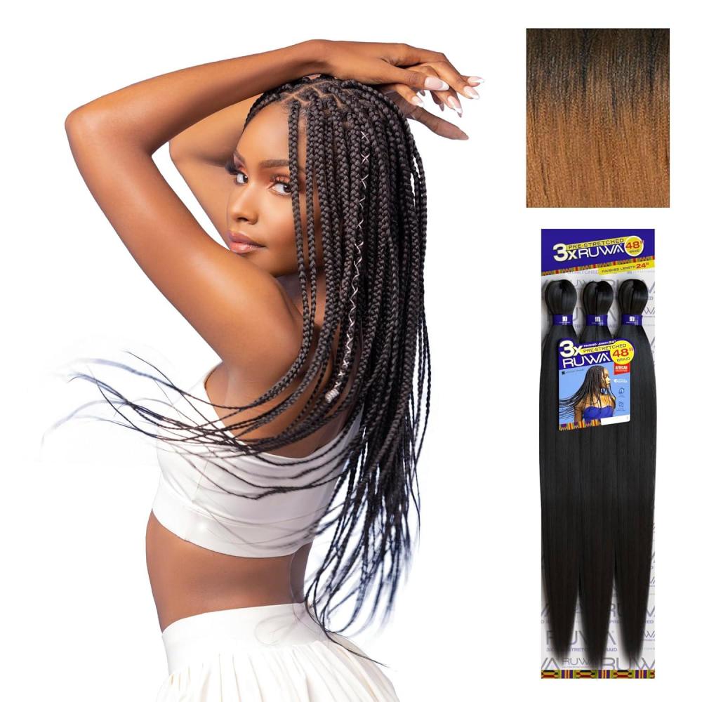 imageSensationnel Ruwa prestretched braiding hair 3x 48 inch water repellent kanekalon fast dry synthetic sports itch free 3 pack 1 JETBLACKSM1B30