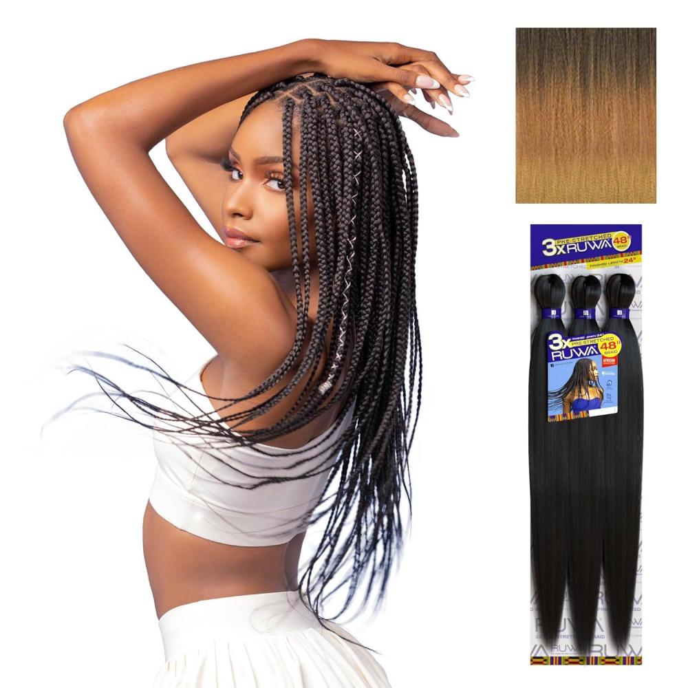 imageSensationnel Ruwa prestretched braiding hair 3x 48 inch water repellent kanekalon fast dry synthetic sports itch free 3 pack 1 JETBLACKSM1B3027