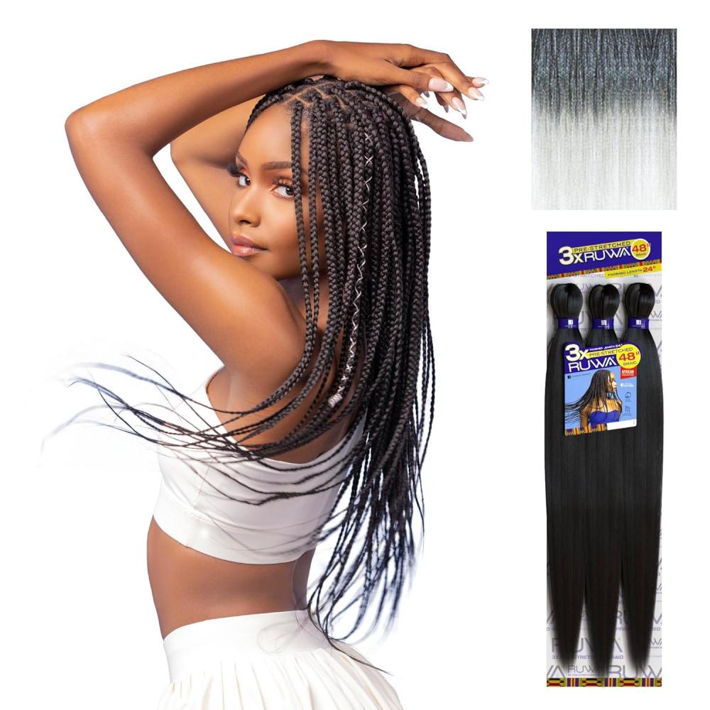 imageSensationnel Ruwa prestretched braiding hair 3x 48 inch water repellent kanekalon fast dry synthetic sports itch free 3 pack 1 JETBLACKSM1B60