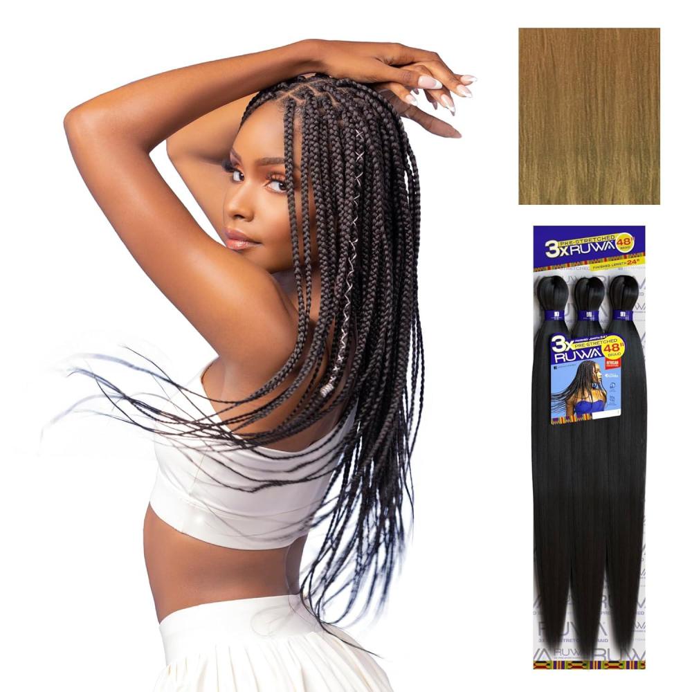 imageSensationnel Ruwa prestretched braiding hair 3x 48 inch water repellent kanekalon fast dry synthetic sports itch free 3 pack 1 JETBLACKSM3027