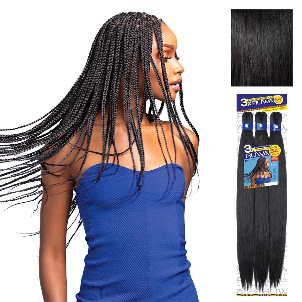 imageSensationnel Ruwa prestretched braiding hair 3x 54 inch water repellent kanekalon fast dry synthetic sports itch free 1 pack 1 JETBLACK1 JETBLACK