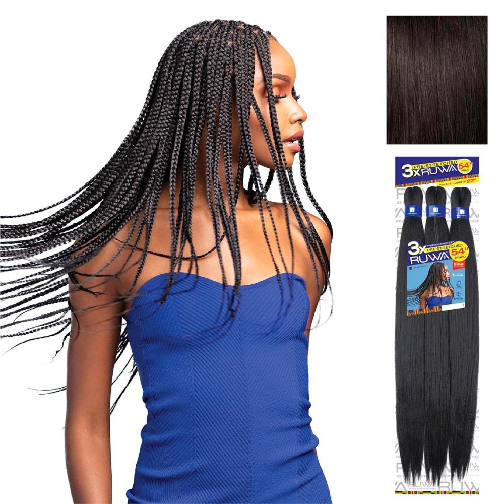 imageSensationnel Ruwa prestretched braiding hair 3x 54 inch water repellent kanekalon fast dry synthetic sports itch free 1 pack 1 JETBLACK2 DARKBROWN