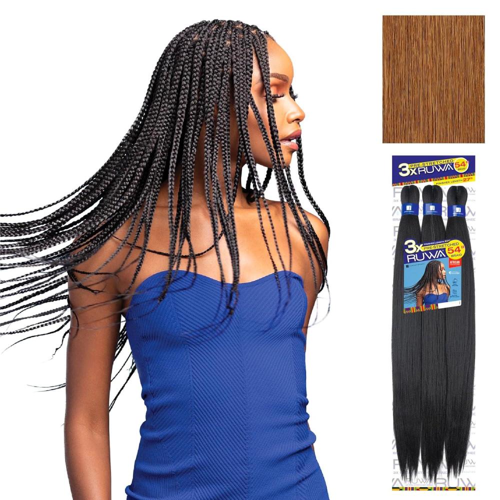 imageSensationnel Ruwa prestretched braiding hair 3x 54 inch water repellent kanekalon fast dry synthetic sports itch free 1 pack 1 JETBLACK30 LIGHTAUBURN