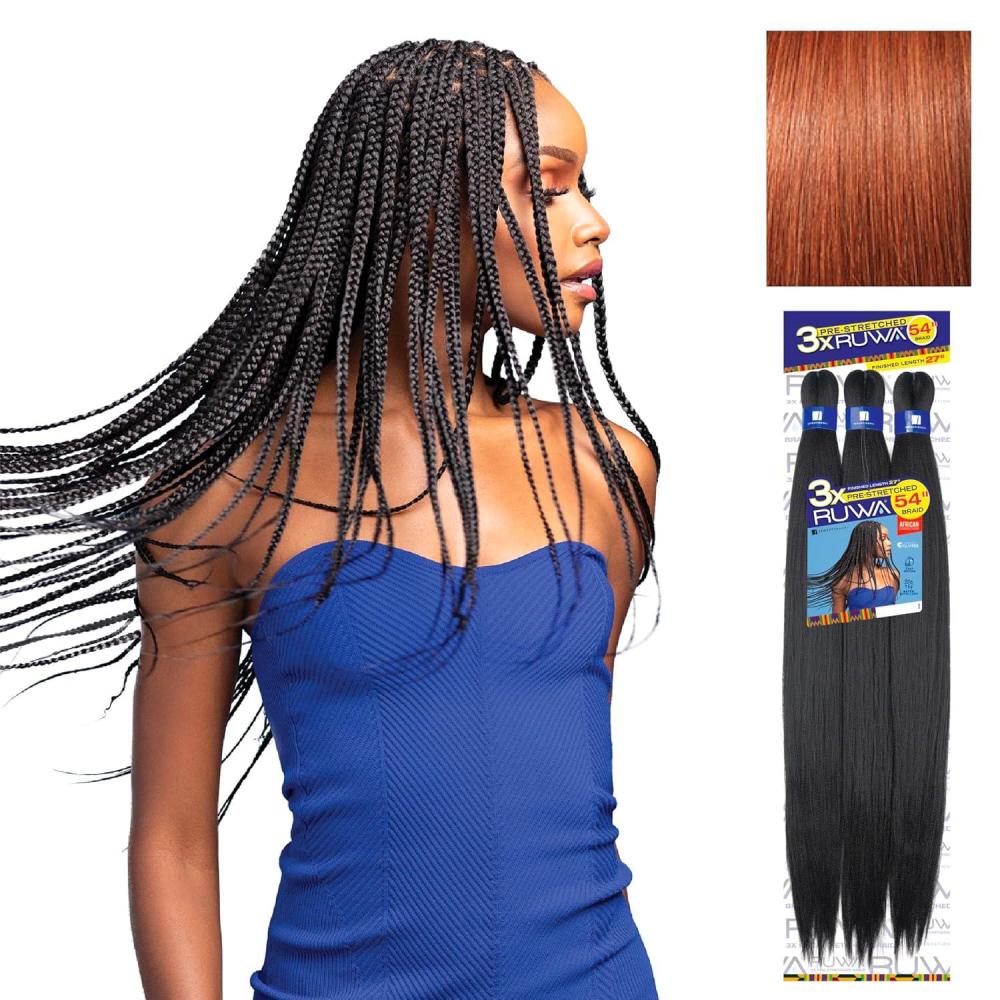 imageSensationnel Ruwa prestretched braiding hair 3x 54 inch water repellent kanekalon fast dry synthetic sports itch free 1 pack 1 JETBLACK350 COPPERRED