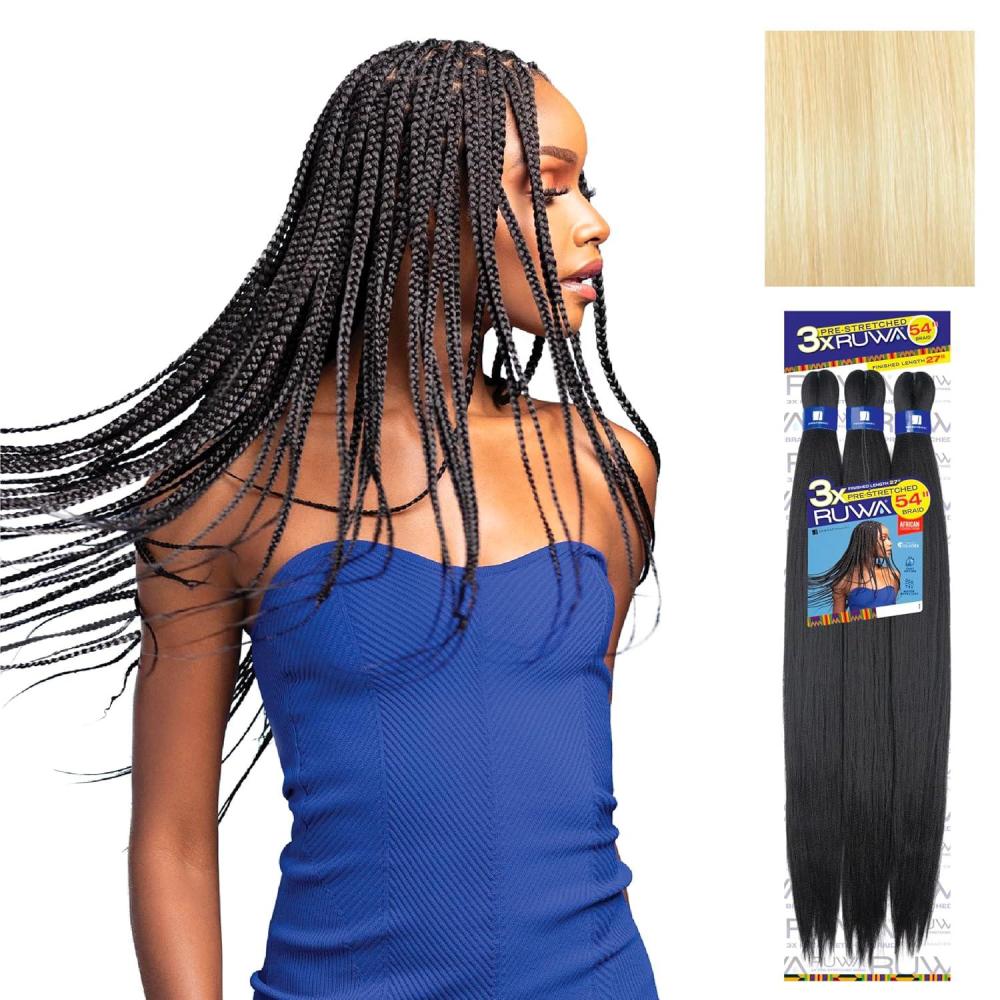 imageSensationnel Ruwa prestretched braiding hair 3x 54 inch water repellent kanekalon fast dry synthetic sports itch free 1 pack 1 JETBLACK613 BLONDE