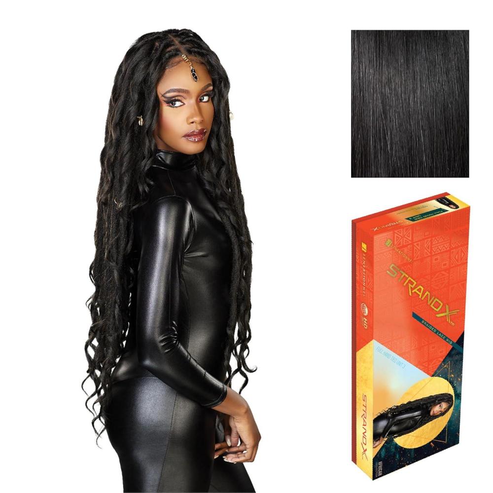 imageSensationnel Strand X Full Braided Lacewig Unit 3 Hand Tied Kanekalon HD Glueless Wig 1 JETBLACK1 JETBLACK