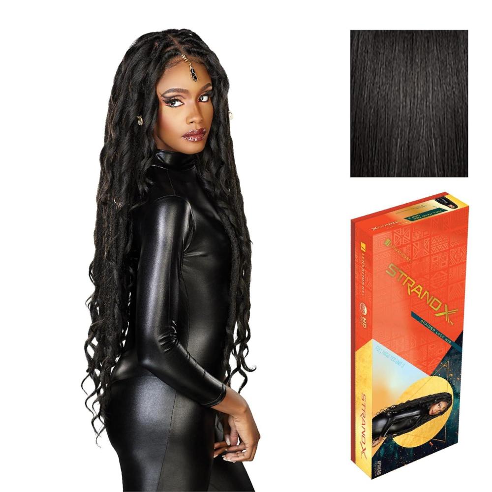 imageSensationnel Strand X Full Braided Lacewig Unit 3 Hand Tied Kanekalon HD Glueless Wig 1 JETBLACK1B OFFBLACK