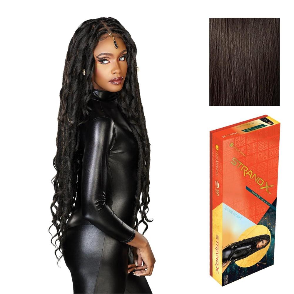 imageSensationnel Strand X Full Braided Lacewig Unit 3 Hand Tied Kanekalon HD Glueless Wig 1 JETBLACK2 DARKBROWN