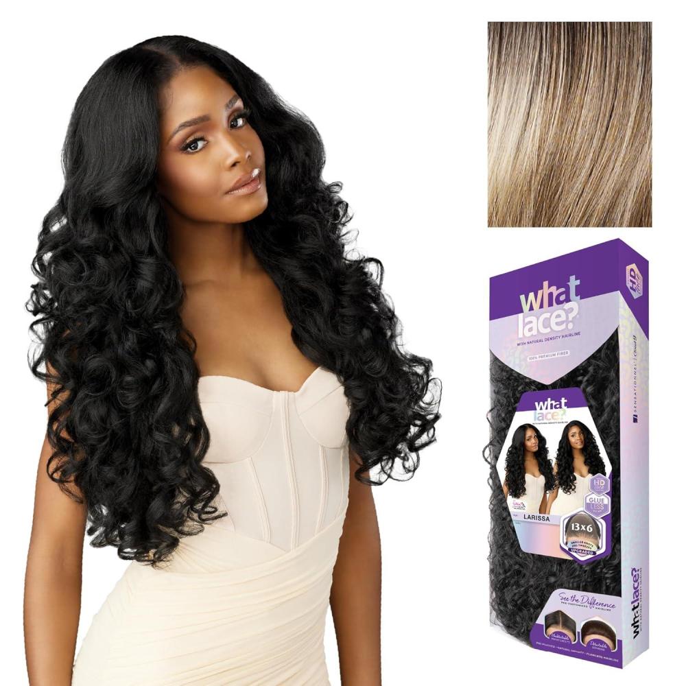 imageSensationnel What Lace 13X6 Wig Larissa Lacefrontal Hand Tied Glueless Synthetic with Natural Density Preplucked Hairline 1 JETBLACKBALAYAGEASHBLONDE