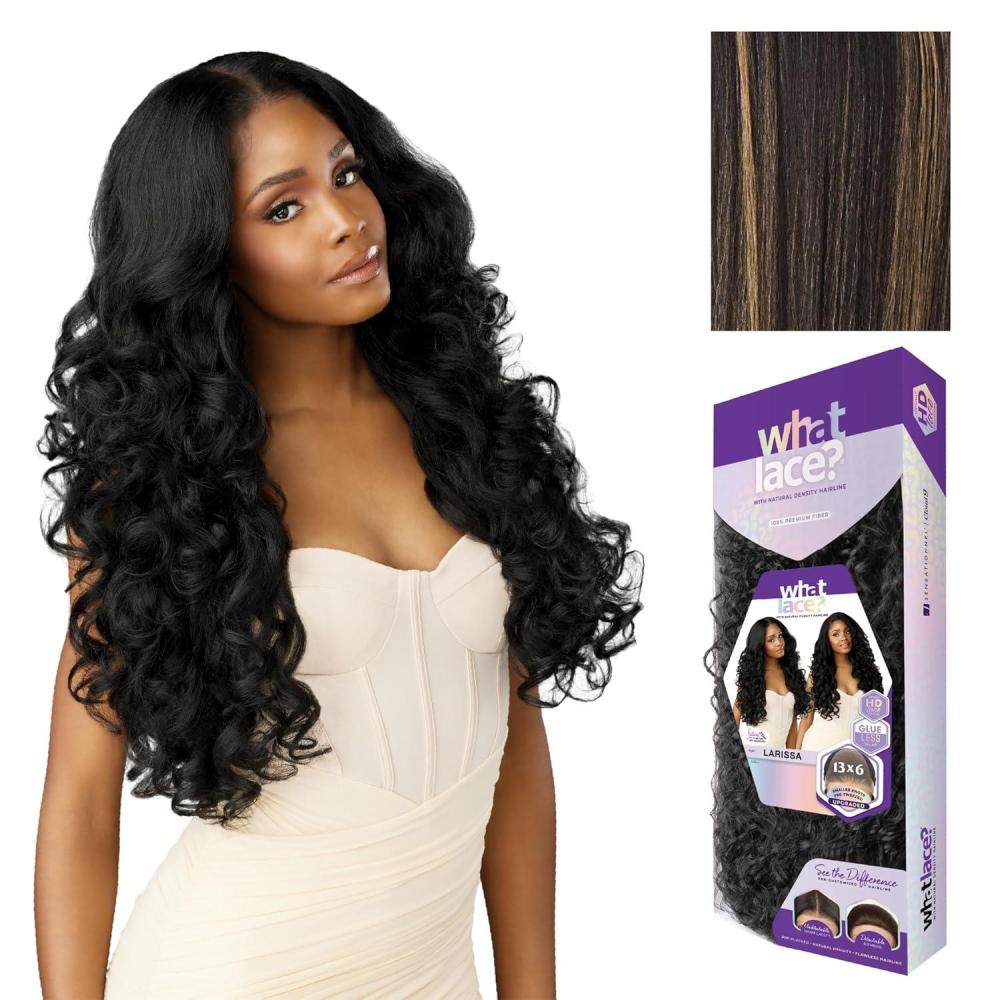 imageSensationnel What Lace 13X6 Wig  Larissa Lacefrontal Hand Tied Glueless Synthetic with Natural Density Preplucked Hairline 1 JETBLACKBALAYAGEGOLD