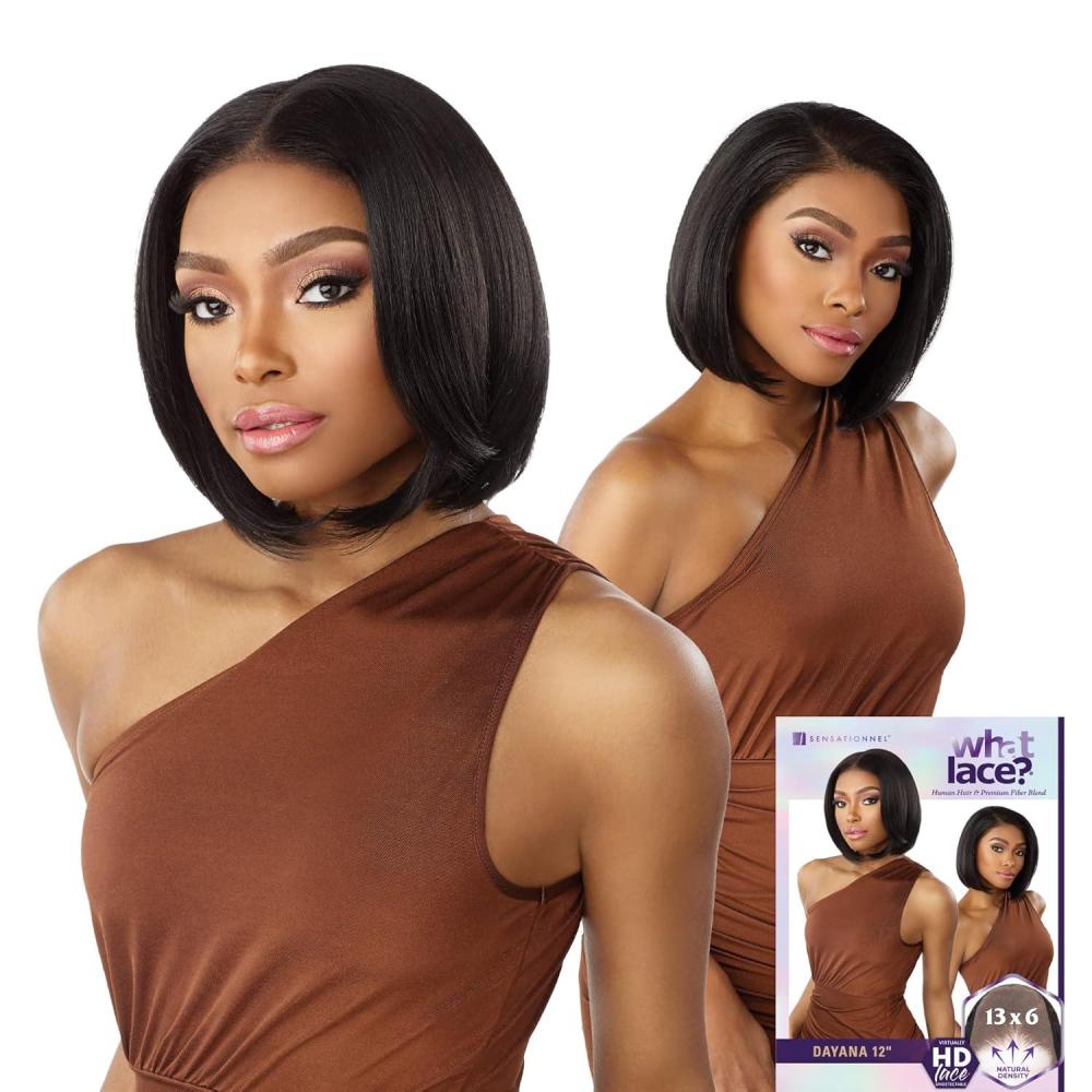 imageSensationnel What Lace 13X6 Wigs Dayana 12 Inch Human Hair Blend Lacefrontal Glueless Synthetic With Natural Density Preplucked Hairline COLORMELTMOCHACOLORMELTMOCHA