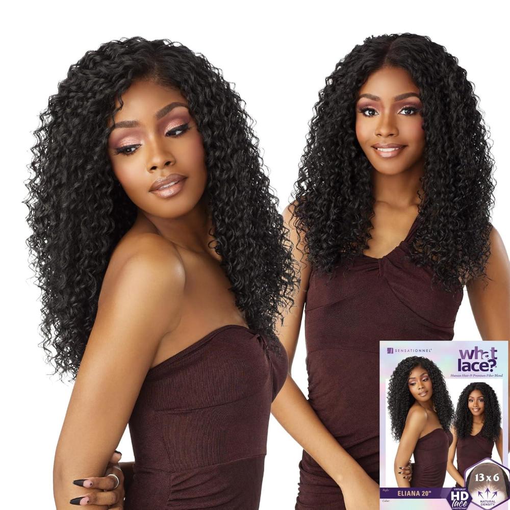 imageSensationnel What Lace 13X6 Wigs Eliana 20 Inch Human Hair Blend Lacefrontal Glueless Synthetic With Natural Density Preplucked Hairline COLORMELTBLONDECOLORMELTCARAMEL