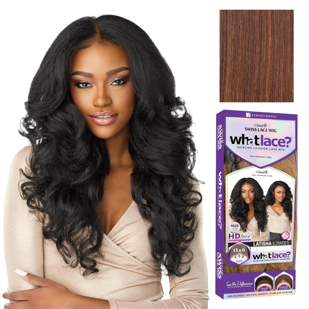 imageSensationnel What Lace 13X6 Wigs Latisha Lacefrontal Hand Tied Glueless Synthetic With Natural Density Preplucked Hairline Off Black 1BFLAMBOYAGECHOCOLATE
