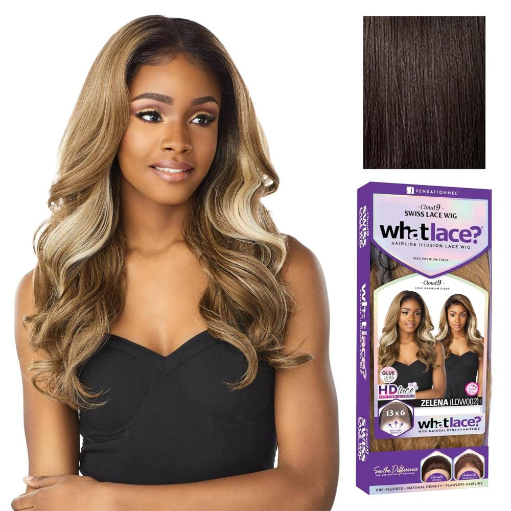 imageSensationnel What Lace 13X6 Wigs Zelena Lacefrontal Hand Tied Glueless Synthetic With Natural Density Preplucked Hairline 1B OFFBLACK2 DARKBROWN