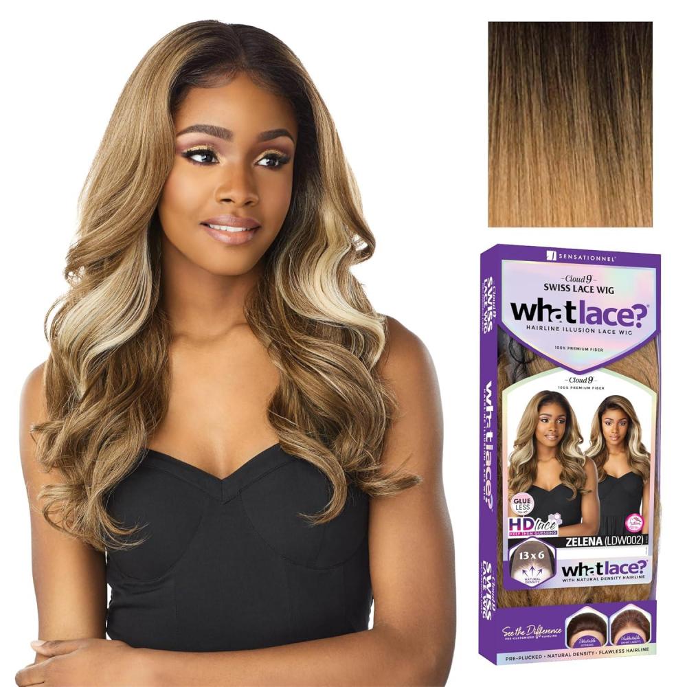 imageSensationnel What Lace 13X6 Wigs Zelena Lacefrontal Hand Tied Glueless Synthetic With Natural Density Preplucked Hairline 1B OFFBLACKTipped Off Black and Honey Blonde T1B27