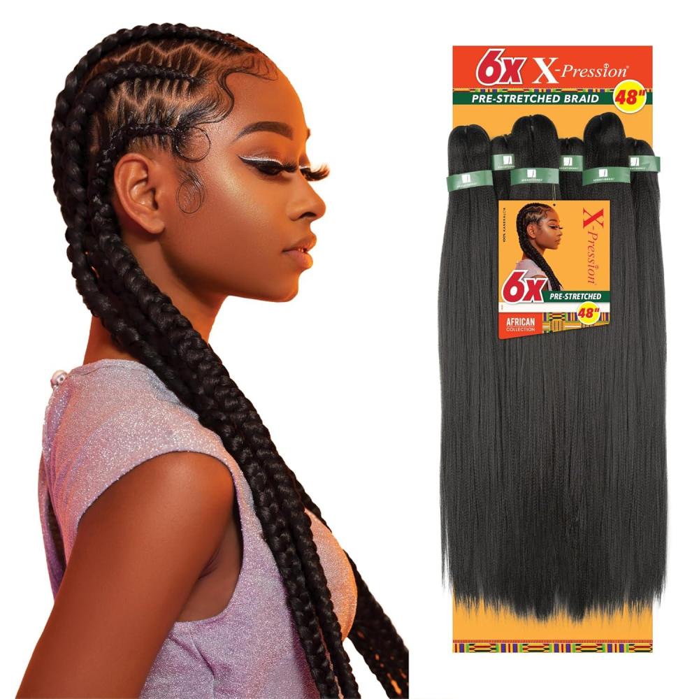 imageSensationnel Xpression Prestretched Braiding Hair 6x Braid 48 Inch All Kanekalon Flame Retardant Synthetic for Box Braids and Twists 1 JETBLACK2 DARKBROWN