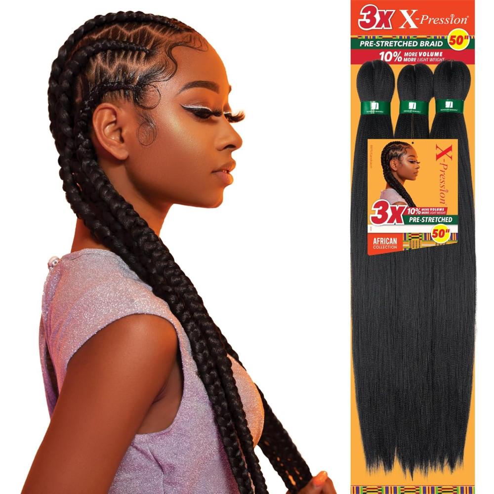 imageSensationnel Xpression prestretched braiding hair 3x braid 50 inch all kanekalon flame retardant synthetic braid for box braids and twists 1 pack 1 JETBLACKRED