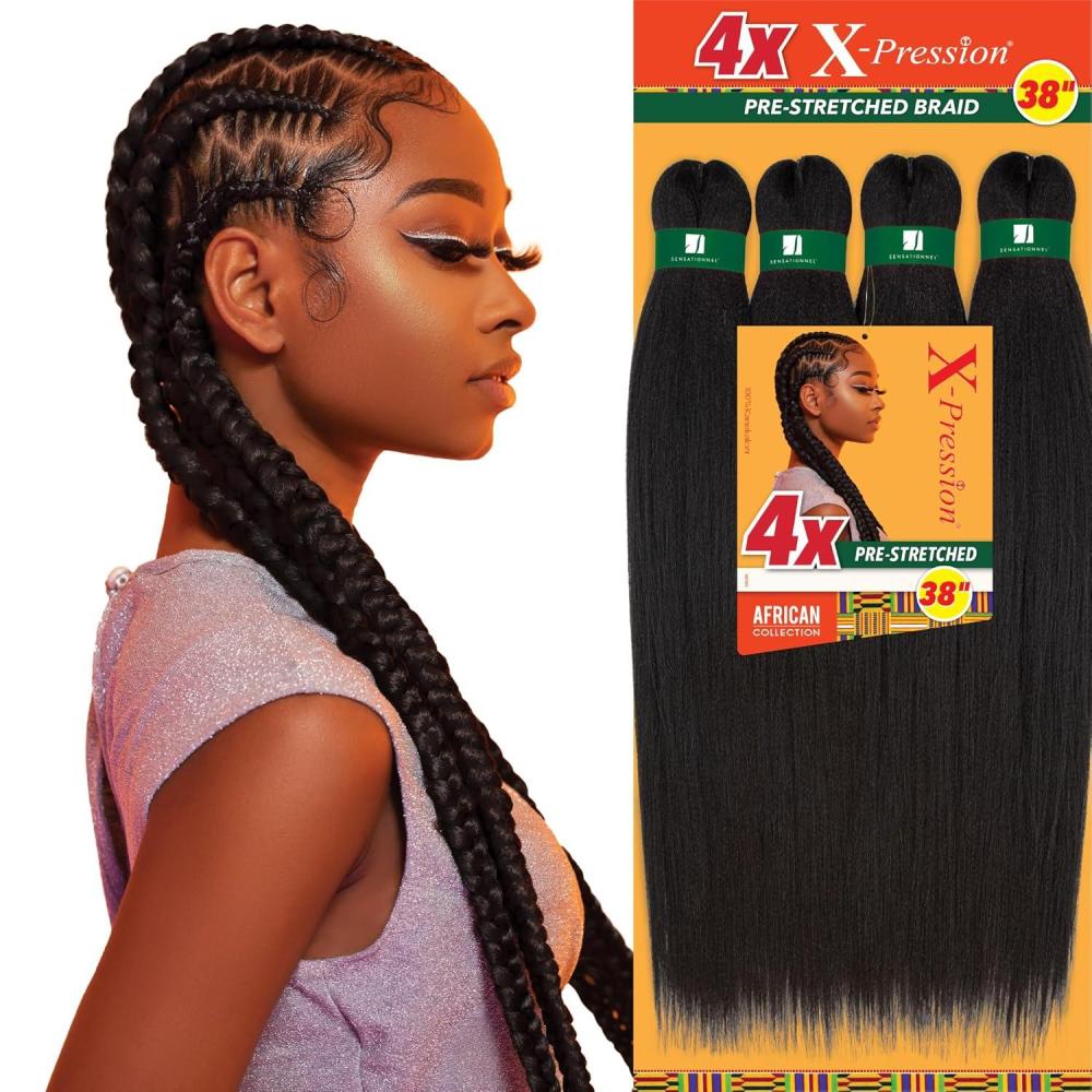 imageSensationnel Xpression prestretched braiding hair  4x braid 38 inch all kanekalon flame retardant synthetic braid for box braids and twists 1 pack M42730PINK