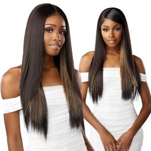 Sensationnel Bare Lace 13X6 Wigs – Unit 1 Lacefrontal Glueless Synthetic 180 Degree Preplucked Hairline (1 JETBLACK)(SH/CHESTNUT)