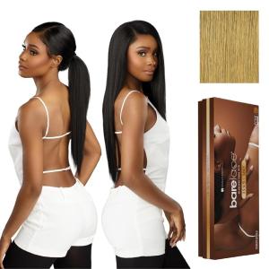 Sensationnel Barelace 13X5 360 Lace Wig – Unit 1 Glueless Human Hair Blend Ear-to-Ear Deep Parting Pre Cut Hairline (1 JETBLACK)(BALAYAGEPLATINUM)