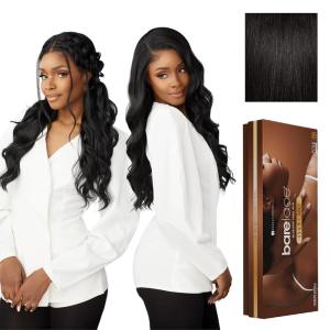 Sensationnel Barelace 13X5 360 Lace Wig – Unit 2 Glueless Human Hair Blend Ear-to-Ear Deep Parting Pre Cut Hairline (1 JETBLACK)(1B OFFBLACK)