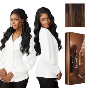 Sensationnel Barelace 13X5 360 Lace Wig – Unit 2 Glueless Human Hair Blend Ear-to-Ear Deep Parting Pre Cut Hairline (1 JETBLACK)(BALAYAGEHAZELNUT)