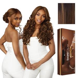 Sensationnel Barelace 13X5 360 Lace Wig – Unit 3 Glueless Human Hair Blend Ear-to-Ear Deep Parting Pre Cut Hairline (1 JETBLACK)(BALAYAGEHAZELNUT)