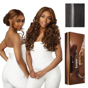 Sensationnel Barelace 13X5 360 Lace Wig – Unit 3 Glueless Human Hair Blend Ear-to-Ear Deep Parting Pre Cut Hairline (1 JETBLACK)(BALAYAGEPLATINUM)