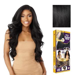 Sensationnel Butta 360 Lace Wigs – Unit 8 Side Wider Parting 360 Degree Lace Glueless Synthetic Preplucked Hairline (1 JETBLACK)(1 JETBLACK)