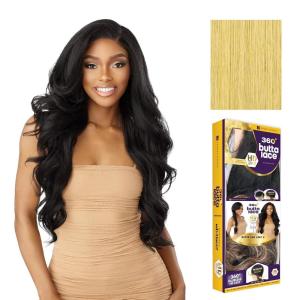 Sensationnel Butta 360 Lace Wigs – Unit 8 Side Wider Parting 360 Degree Lace Glueless Synthetic Preplucked Hairline (1 JETBLACK)(LIGHTGOLDENBLONDE)