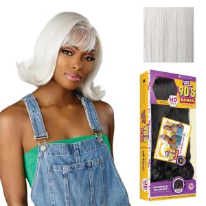 Sensationnel Butta Lace 90Sbangs Wigs – Unit 907 Glueless Wide Deep Part Synthetic Preplucked Hairline (1 JETBLACK)(PLATINUMBLONDE)