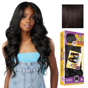 Sensationnel Butta Lace 90Sbangs Wigs – Unit 911 Glueless Wide Deep Part Synthetic Preplucked Hairline (1 JETBLACK)(2 DARKBROWN)