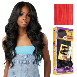 Sensationnel Butta Lace 90Sbangs Wigs – Unit 911 Glueless Wide Deep Part Synthetic Preplucked Hairline (1 JETBLACK)(APPLERED)