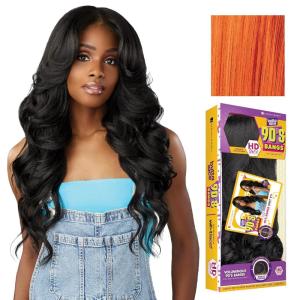 Sensationnel Butta Lace 90Sbangs Wigs – Unit 911 Glueless Wide Deep Part Synthetic Preplucked Hairline (1 JETBLACK)(GINGERCOPPER)
