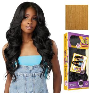 Sensationnel Butta Lace 90Sbangs Wigs – Unit 911 Glueless Wide Deep Part Synthetic Preplucked Hairline (1 JETBLACK)(SUNFLOWERBLONDE)