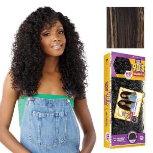 Sensationnel Butta Lace 90Sbangs Wigs – Unit 913 Glueless Wide Deep Part Synthetic Preplucked Hairline (1 JETBLACK)(BALAYAGEGOLD)
