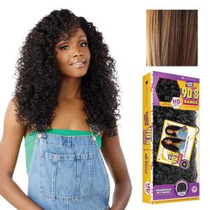 Sensationnel Butta Lace 90Sbangs Wigs – Unit 913 Glueless Wide Deep Part Synthetic Preplucked Hairline (1 JETBLACK)(BALAYAGESUNKISSED)