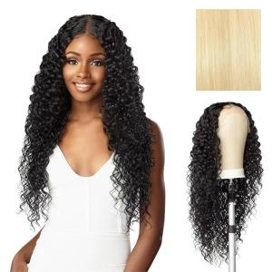 Sensationnel Butta Lace Hhm Wigs – Bohemian 28 Inch Human Hair Blend Extra Wide 5 Inch Parting Preplucked Hairline Glueless Lacefront (1 JETBLACK)(613 BLONDE)