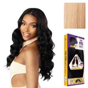 Sensationnel Butta Lace Precut Wig – Unit 24 Glueless Extra Wide 5 Inch Deep Parting Synthetic Pre Tweezed Smaller Knot Hairline (1 JETBLACK)(ASHPEACHBLONDE)