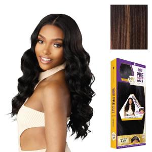 Sensationnel Butta Lace Precut Wig – Unit 24 Glueless Extra Wide 5 Inch Deep Parting Synthetic Pre Tweezed Smaller Knot Hairline (1 JETBLACK)(BALAYAGECHOCOLATE)