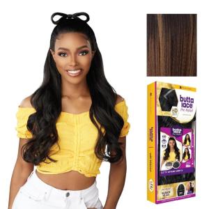 Sensationnel Butta Lace Prestyled Wigs – Unit 8 Glueless 13×4 Hand Tied Deep Lace Part Synthetic Preplucked Hairline (1 JETBLACK)(BALAYAGEHAZELNUT)