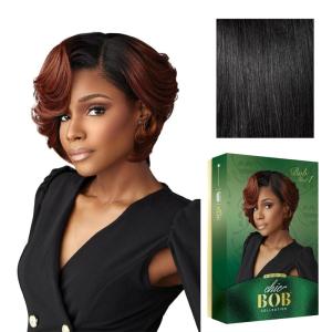 Sensationnel Chicbob Lace Frontwig – Bob Unit 1 Face Framing Glueless Wig Wide 5 Inch Deep Part Synthetic Preplucked Hairline (1 JETBLACK)(1 JETBLACK)