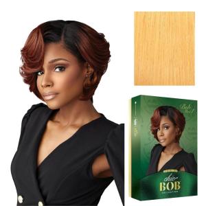 Sensationnel Chicbob Lace Frontwig – Bob Unit 1 Face Framing Glueless Wig Wide 5 Inch Deep Part Synthetic Preplucked Hairline (1 JETBLACK)(CREAMYBLONDE)