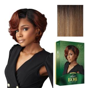 Sensationnel Chicbob Lace Frontwig – Bob Unit 1 Face Framing Glueless Wig Wide 5 Inch Deep Part Synthetic Preplucked Hairline (1 JETBLACK)(FLAMBOYAGEBLONDE)