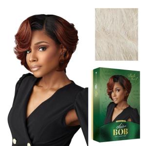 Sensationnel Chicbob Lace Frontwig – Bob Unit 1 Face Framing Glueless Wig Wide 5 Inch Deep Part Synthetic Preplucked Hairline (1 JETBLACK)(ICYBLONDE)