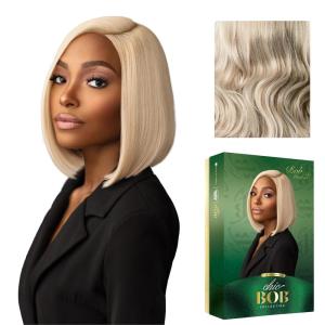 Sensationnel Chicbob Lace Frontwig – Bob Unit 2 Face Framing Glueless Wig Wide 5 Inch Deep Part Synthetic Preplucked Hairline (1 JETBLACK)(BEIGEASHBLONDE)