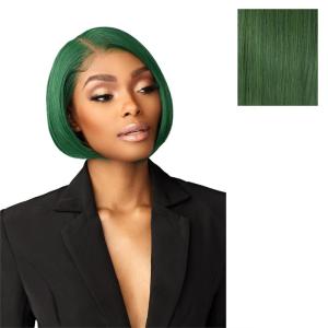 Sensationnel Chicbob Lace Frontwig – Bob Unit 3 Face Framing Glueless Wig Wide 5 Inch Deep Part Synthetic Preplucked Hairline (1 JETBLACK)(SAPPHIREGREEN)