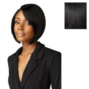 Sensationnel Chicbob Lace Frontwig – Bob Unit 4 Face Framing Glueless Wig Wide 5 Inch Deep Part Synthetic Preplucked Hairline (1 JETBLACK)(1 JETBLACK)