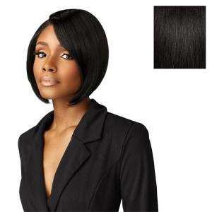Sensationnel Chicbob Lace Frontwig – Bob Unit 4 Face Framing Glueless Wig Wide 5 Inch Deep Part Synthetic Preplucked Hairline (1 JETBLACK)(1B OFFBLACK)