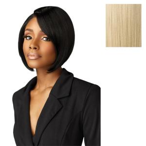 Sensationnel Chicbob Lace Frontwig – Bob Unit 4 Face Framing Glueless Wig Wide 5 Inch Deep Part Synthetic Preplucked Hairline (1 JETBLACK)(PLATINUMASHBLONDE)